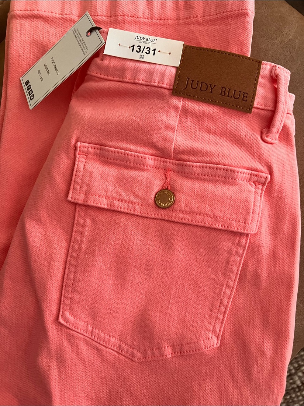 JUDY BLUE Cargo Pink Peggy High Rise
Straight Denim Jeans Pants - Picture 5 of 8